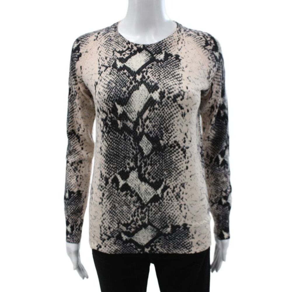 Acrobat Womens Silk Pullover Animal Print Sweater Beige Long Sleeve Size XS